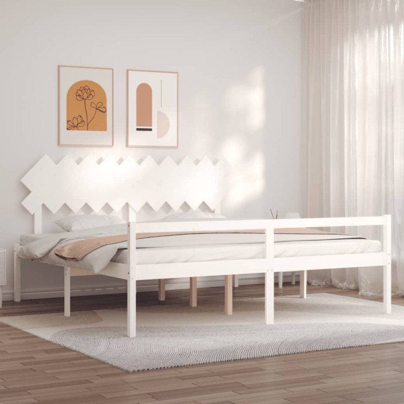 vidaXL Cama personas mayores cabecero madera maciza blanco 200x200 cm vidaXL Cama personas mayores cabecero madera maciza blanco 200x200 cm