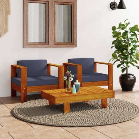 vidaXL Muebles de jardín madera maciza 3 pzas con cojines gris oscuro