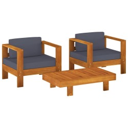 vidaXL Muebles de jardín madera maciza 3 pzas con cojines gris oscuro