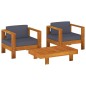 vidaXL Muebles de jardín madera maciza 3 pzas con cojines gris oscuro vidaXL Muebles de jardín madera maciza 3 pzas con cojines gris oscuro