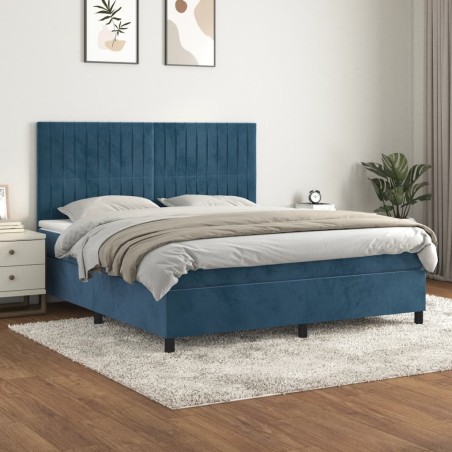 vidaXL Cama box spring con colchón terciopelo azul oscuro 180x200 cm
