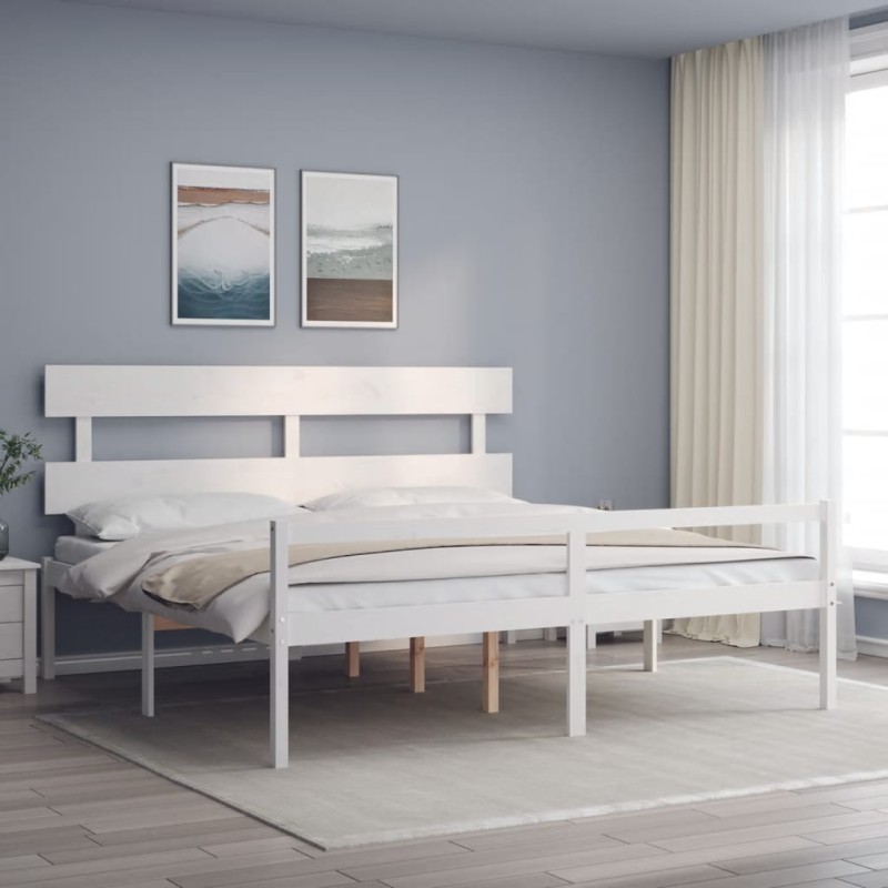 vidaXL Cama personas mayores cabecero madera maciza blanco 200x200 cm vidaXL Cama personas mayores cabecero madera maciza blanco 200x200 cm