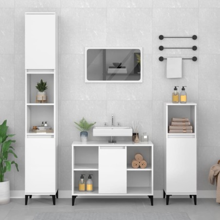 vidaXL Set muebles de baño 3 piezas madera contrachapada blanco brillo