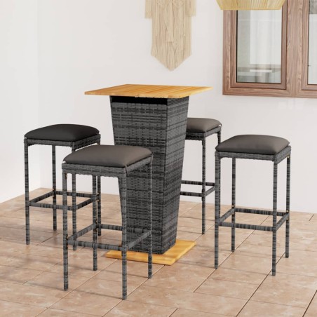vidaXL Set de muebles de bar de jardín 5 pzas y cojines ratán PE gris