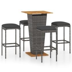 vidaXL Set de muebles de bar de jardín 5 pzas y cojines ratán PE gris