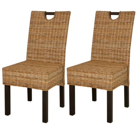 vidaXL Sillas de comedor 2 unidades ratán kubu madera de mango