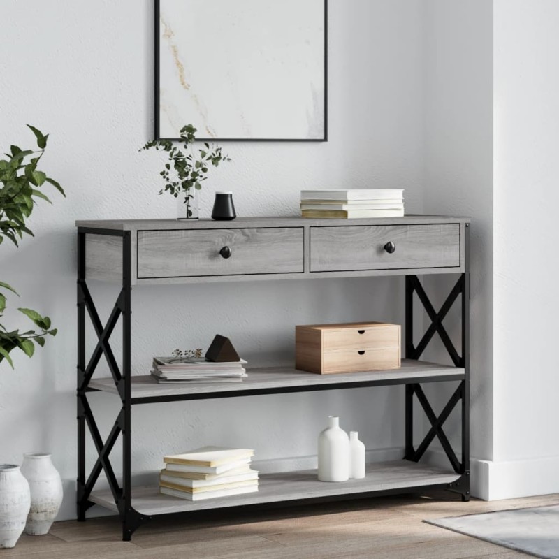 vidaXL Mesa consola madera de ingeniería gris Sonoma 100x28x75 cm vidaXL Mesa consola madera de ingeniería gris Sonoma 100x28x75 cm