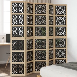 vidaXL Biombo separador 5 paneles madera maciza Paulownia marrón negro