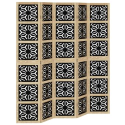 vidaXL Biombo separador 5 paneles madera maciza Paulownia marrón negro