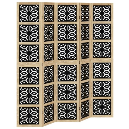vidaXL Biombo separador 5 paneles madera maciza Paulownia marrón negro