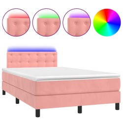 vidaXL Cama box spring con colchón y LED terciopelo rosa 120x190 cm