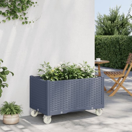 vidaXL Jardinera con ruedas PP gris 80x50x54 cm