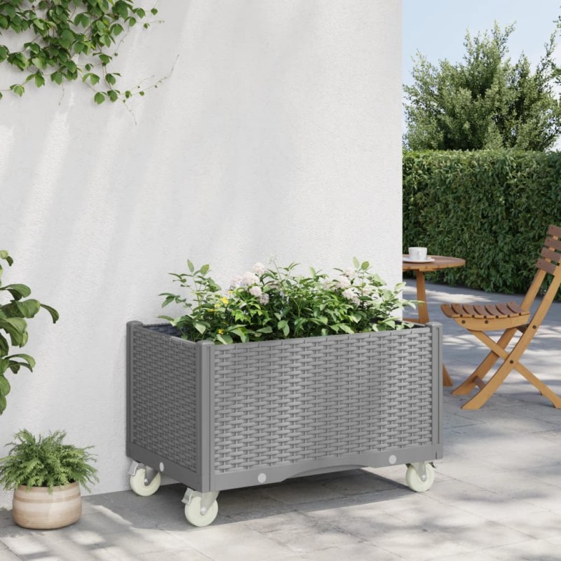 vidaXL Jardinera con ruedas PP gris claro 80x50x54 cm vidaXL Jardinera con ruedas PP gris claro 80x50x54 cm