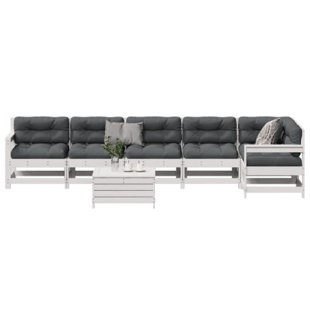 vidaXL Set muebles jardín 7 pzas con cojines madera maciza pino blanco