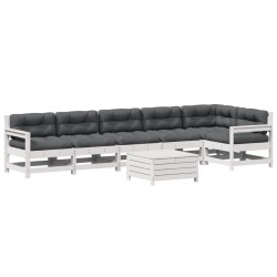 vidaXL Set muebles jardín 7 pzas con cojines madera maciza pino blanco