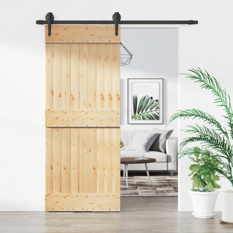 vidaXL Puerta corredera con herrajes madera maciza de pino 85x210 cm vidaXL Puerta corredera con herrajes madera maciza de pino 85x210 cm