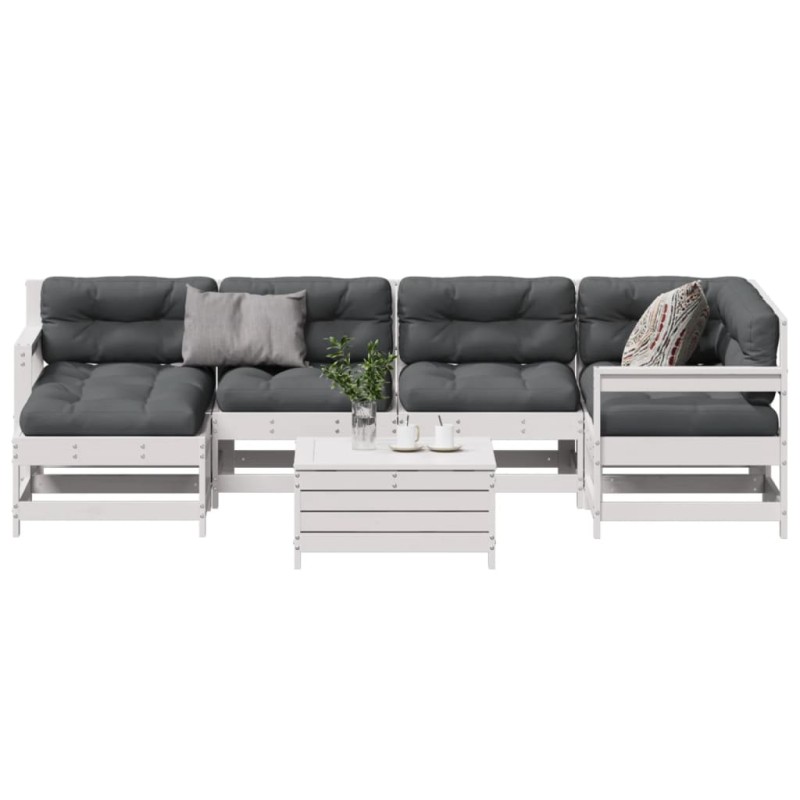 vidaXL Set muebles jardín 7 pzas con cojines madera maciza pino blanco vidaXL Set muebles jardín 7 pzas con cojines madera maciza pino blanco