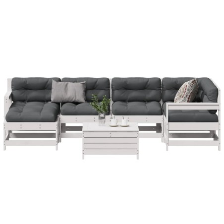vidaXL Set muebles jardín 7 pzas con cojines madera maciza pino blanco
