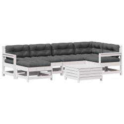 vidaXL Set muebles jardín 7 pzas con cojines madera maciza pino blanco