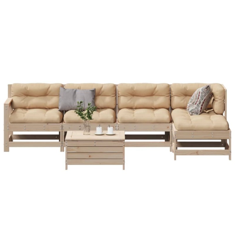 vidaXL Juego de muebles de jardín 6 pzas y cojines madera maciza pino vidaXL Juego de muebles de jardín 6 pzas y cojines madera maciza pino