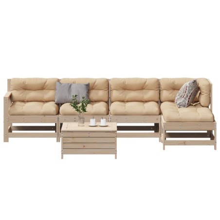 vidaXL Juego de muebles de jardín 6 pzas y cojines madera maciza pino