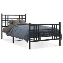 vidaXL Estructura de cama con cabecero y estribo metal negro 107x203cm