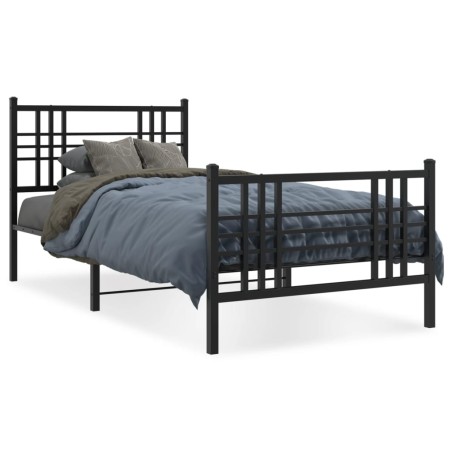 vidaXL Estructura de cama con cabecero y estribo metal negro 107x203cm