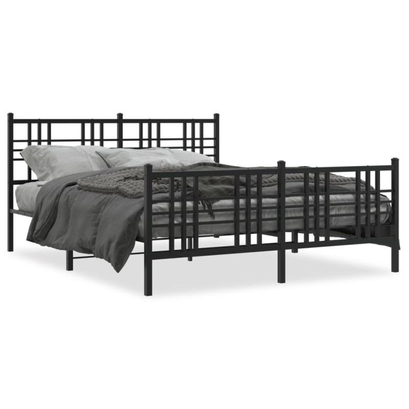 vidaXL Estructura de cama cabecero y estribo metal negro 150x200 cm vidaXL Estructura de cama cabecero y estribo metal negro 150x200 cm