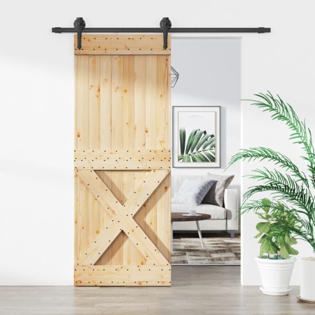 vidaXL Puerta corredera con herrajes madera maciza de pino 80x210 cm