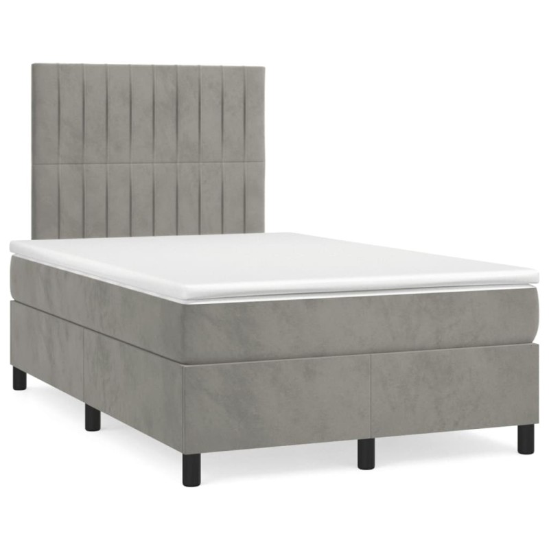 vidaXL Cama box spring con colchón terciopelo gris claro 120x190 cm vidaXL Cama box spring con colchón terciopelo gris claro 120x190 cm
