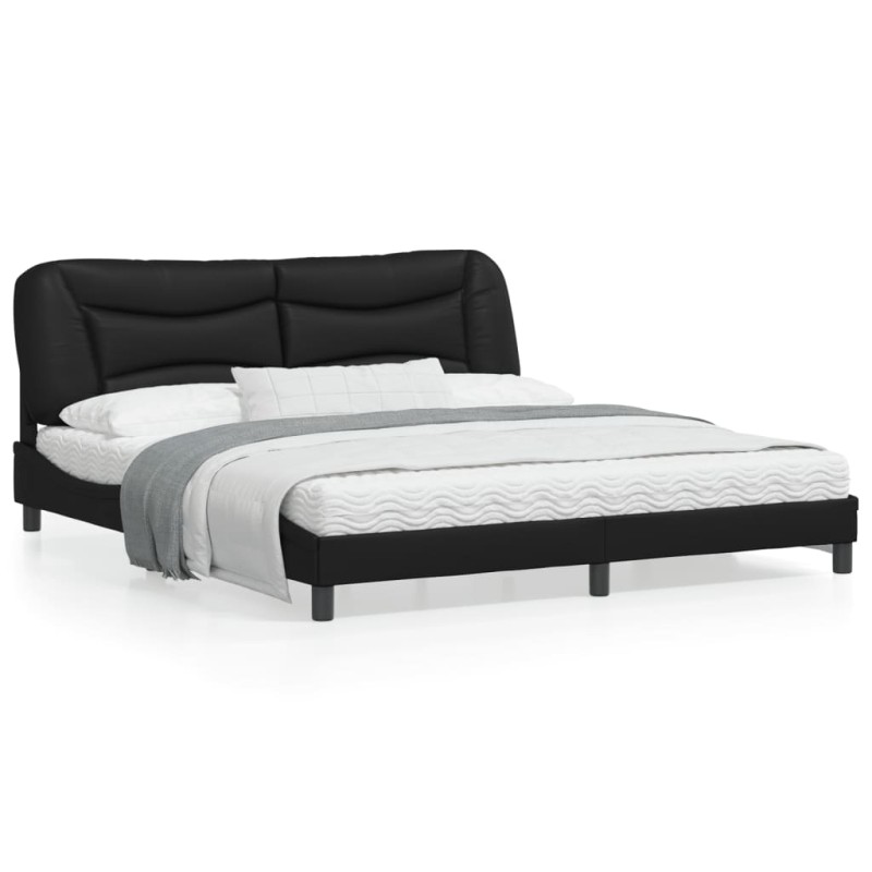vidaXL Estructura de cama con cabecero cuero sintético negro 180x200cm vidaXL Estructura de cama con cabecero cuero sintético negro 180x200cm