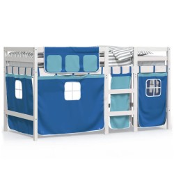 vidaXL Cama alta para niños con cortinas madera pino azul 90x200 cm