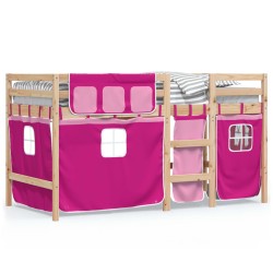vidaXL Cama alta para niños con cortinas madera pino rosa 90x190 cm