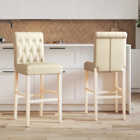 vidaXL Taburetes altos 2 uds madera maciza de caucho y tela