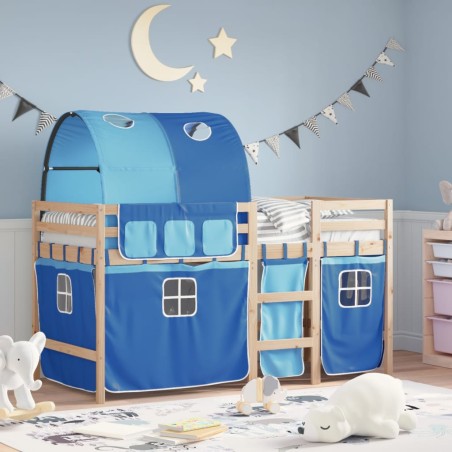 vidaXL Cama alta para niños con túnel madera pino azul 90x190 cm