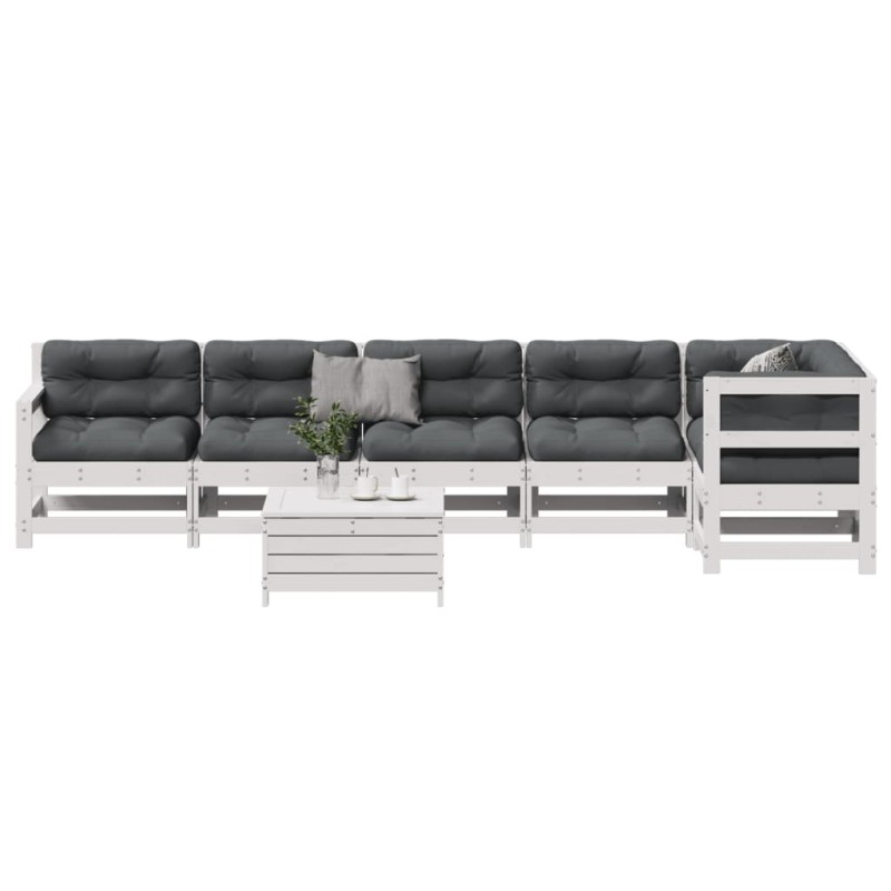 vidaXL Set muebles jardín 7 pzas con cojines madera maciza pino blanco vidaXL Set muebles jardín 7 pzas con cojines madera maciza pino blanco