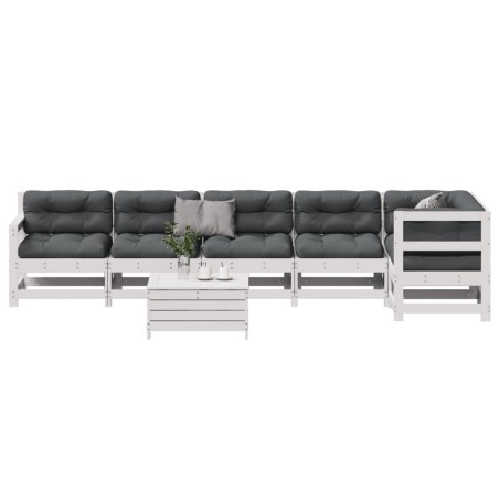 vidaXL Set muebles jardín 7 pzas con cojines madera maciza pino blanco