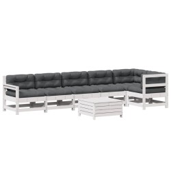 vidaXL Set muebles jardín 7 pzas con cojines madera maciza pino blanco