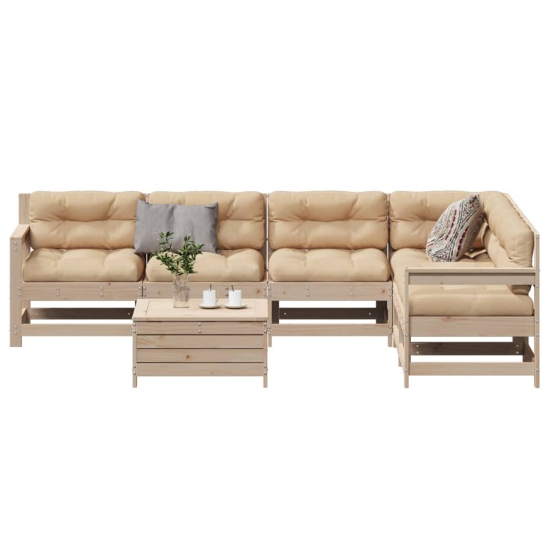 vidaXL Juego de muebles de jardín 7 pzas y cojines madera maciza pino vidaXL Juego de muebles de jardín 7 pzas y cojines madera maciza pino