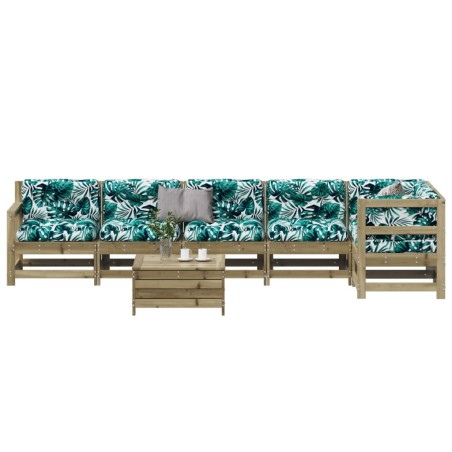 vidaXL Juego de muebles jardín 7 pzas y cojines madera pino impregnada