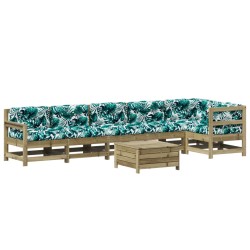 vidaXL Juego de muebles jardín 7 pzas y cojines madera pino impregnada
