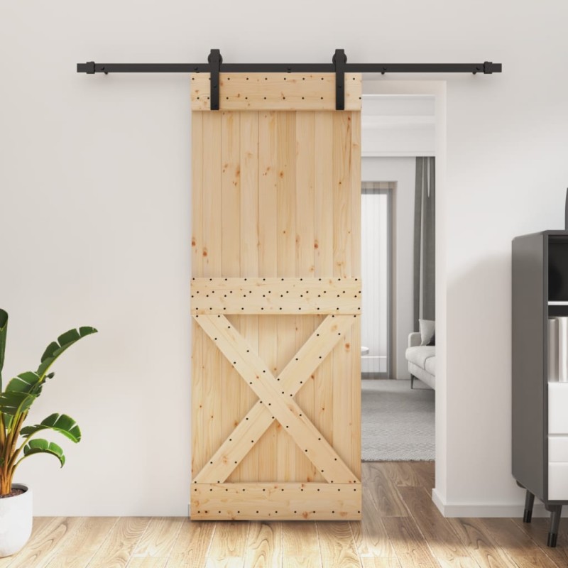 vidaXL Puerta corredera con herrajes madera maciza de pino 80x210 cm vidaXL Puerta corredera con herrajes madera maciza de pino 80x210 cm