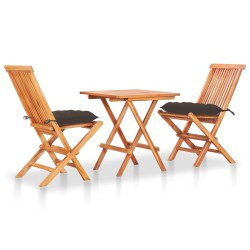 vidaXL Set de bistró 3 pzas madera maciza teca y cojines gris taupe  