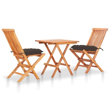 vidaXL Set de bistró 3 pzas madera maciza teca y cojines gris taupe  