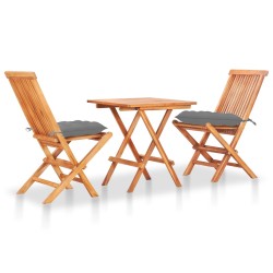 vidaXL Set de bistró 3 pzas madera maciza de teca con cojines grises  
