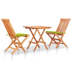 vidaXL Set de bistró 3 pzs cojines verde brillante madera maciza teca 