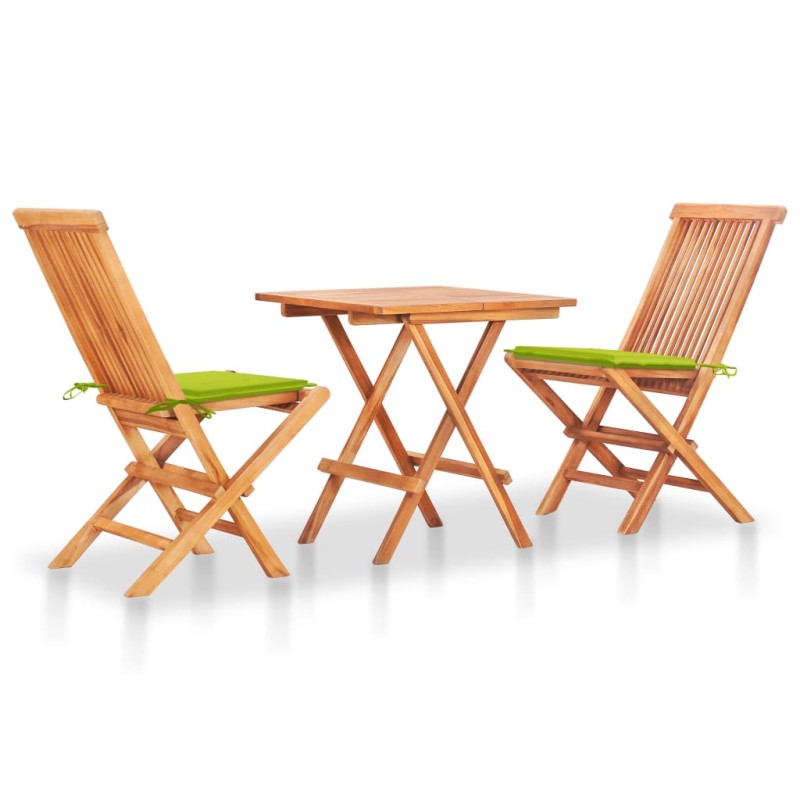 vidaXL Set de bistró 3 pzs cojines verde brillante madera maciza teca vidaXL Set de bistró 3 pzs cojines verde brillante madera maciza teca