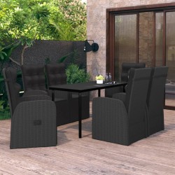 vidaXL Juego de comedor de jardín 7 piezas con cojines negro
