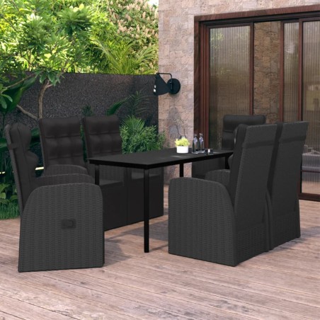 vidaXL Juego de comedor de jardín 7 piezas con cojines negro