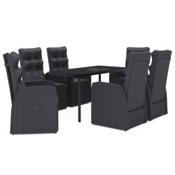 vidaXL Juego de comedor de jardín 7 piezas con cojines negro